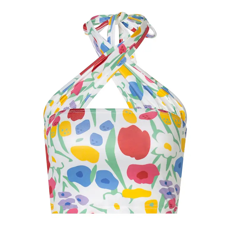 Fashion Floral Print Halterneck Suspender Vest
