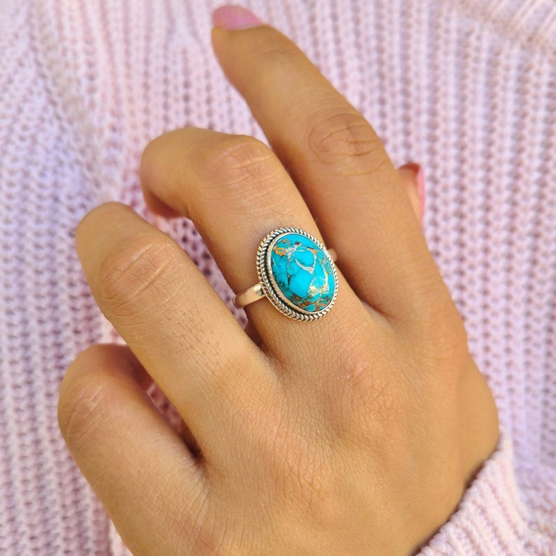 Title 2, Vintage Turquoise Ring voor dames Modieuze sier...