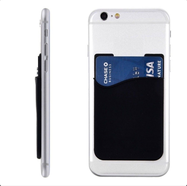 5x Silicone Credit Card Holder Cell Phone Wallet Pocket Sticker Adhesive Black 2