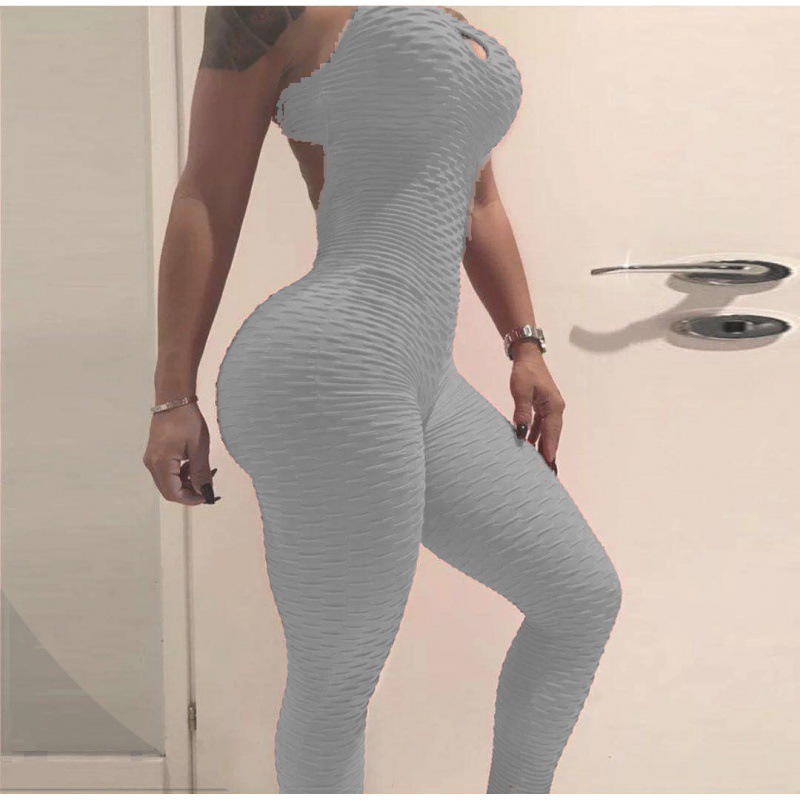 Sexy Women Cross Backless Fitness Romper Playsuit Mesh Female High Waisted Jumpsuit Combinaison Femme Hollow Out Bodysuit Grey - Shop at LoveMi