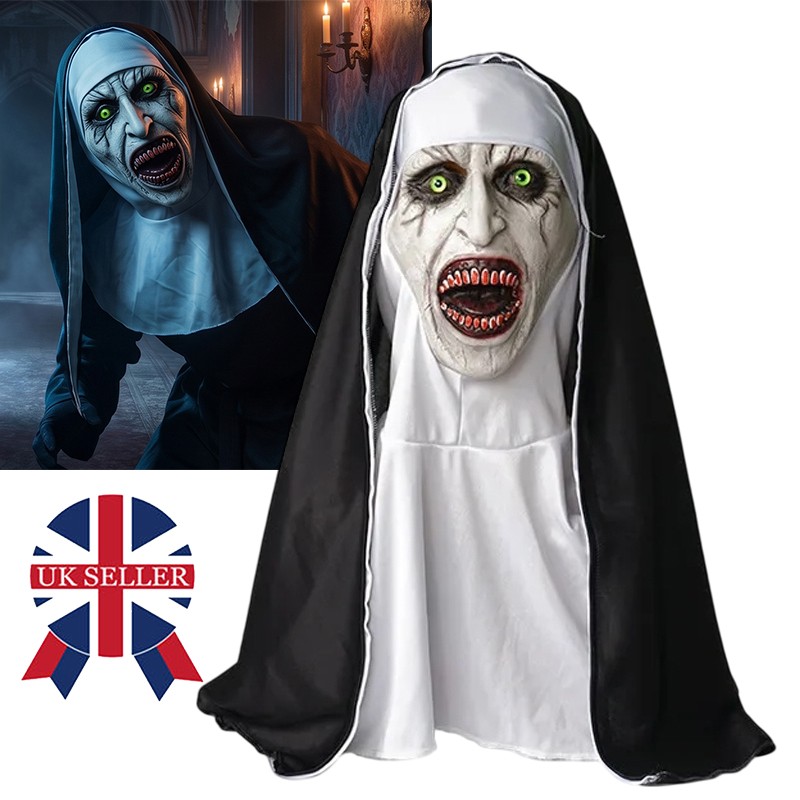 Valak The Nun Full Head Latex Mask Conjuring Horror Halloween Cosplay Accessory — image 2