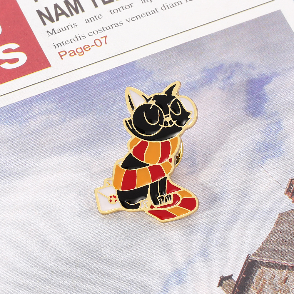 Fashion Cat With Scarf Metal Enamel Brooch — view 4