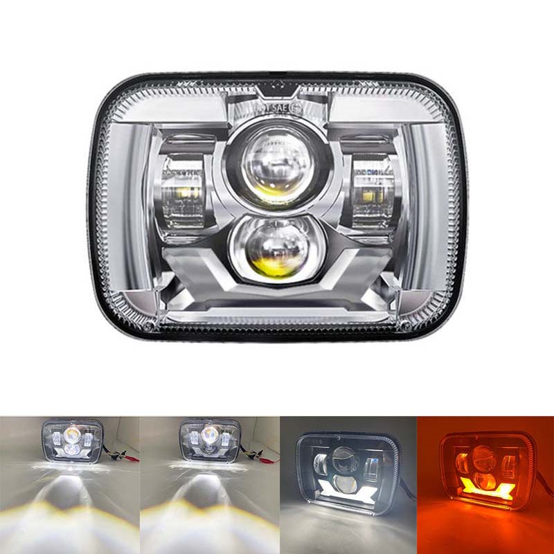 New Square Light Car Headlight Modified Headlight Black Silver Bottom