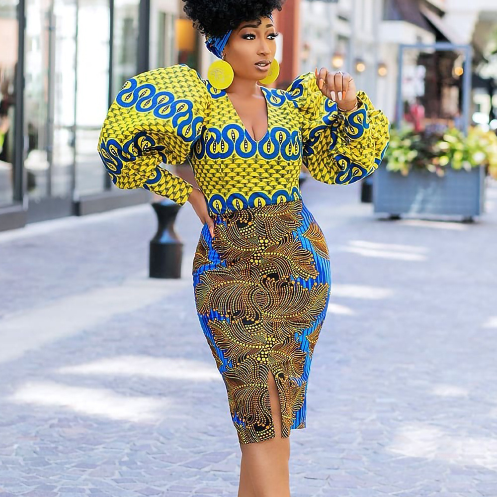 Women's Elegant Commuter Print V-Neck Hip Dress