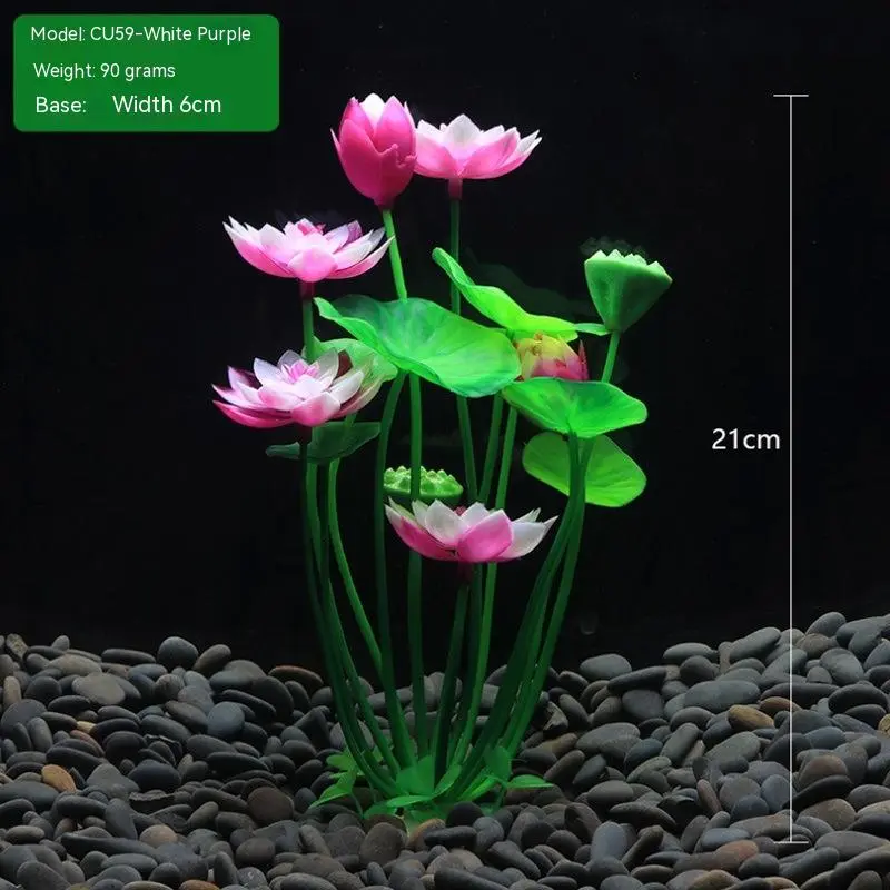 Fish Tank Landscaping Lotus Flowers Water Plants And Simulated Plants - White Purple