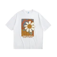 Stereo Foam Print Cartoon Daisy Short-sleeved T-shirt - White - View 1