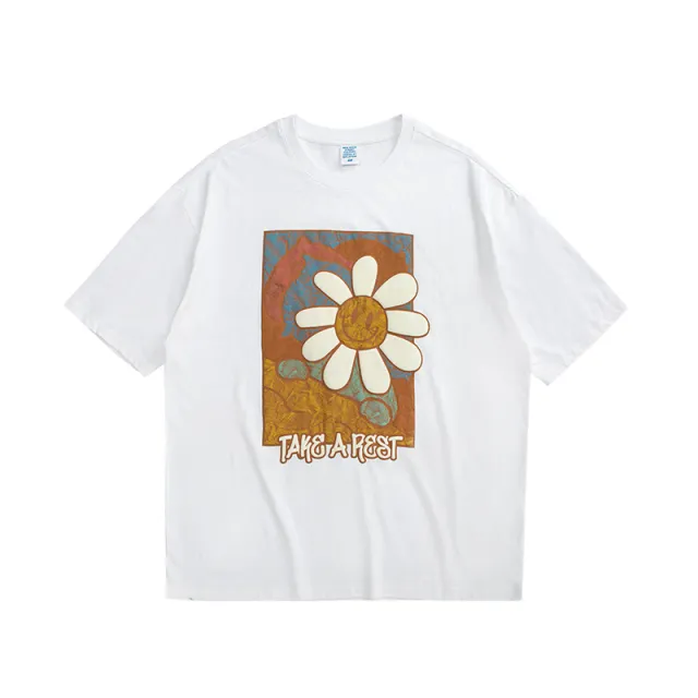 Stereo Foam Print Cartoon Daisy Short sleeved T shirt White - Shop at LoveMi