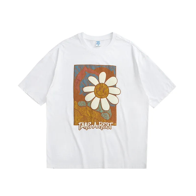 Stereo Foam Print Cartoon Daisy Short-sleeved T-shirt - White