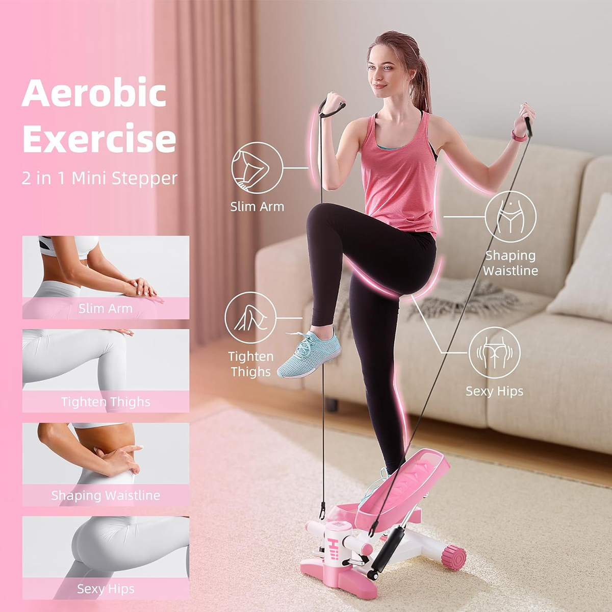 3-in-1 Stepper with Pull Rope and Counter. Aerobic Exercise - Stay Fit and Active Looking for a fun and effective way to get in shape? Mytrix mini stepper provides a low-impact but efficient workout that targets your calves, thighs, toes, abdomen, back, a