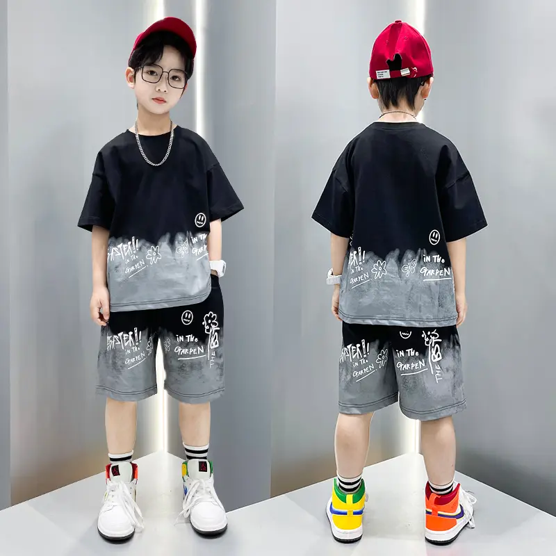 Boys Fashion Print Sports Short Sleeve Shorts Set
