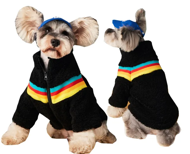 Pet Color Striped Casual Fashion Lamb Wool Coat Black - Shop at LoveMi