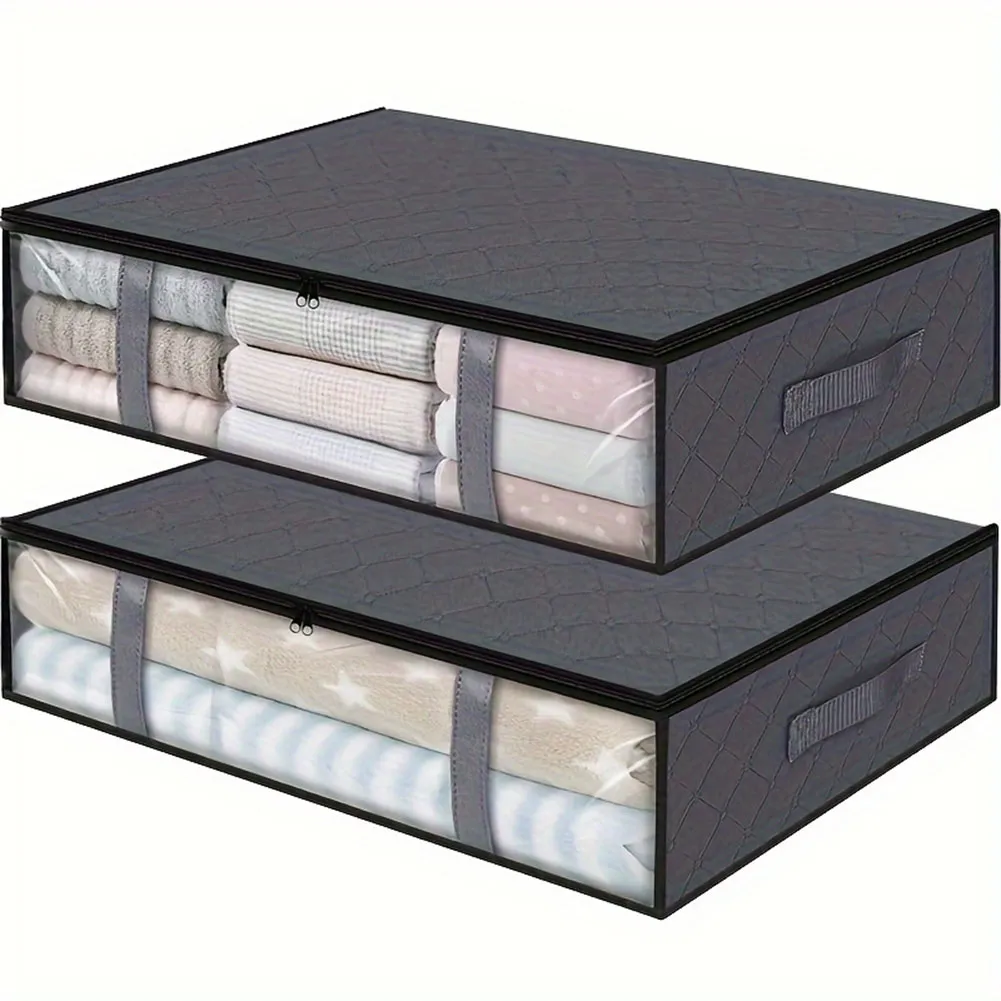 Over Wardrobe Storage Bag, Underbed Storage Containers, Storage Bin For Clothes, Blankets - 2Piece Gray Set