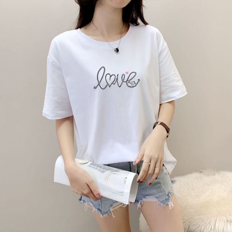 Women's Cotton Loose Round Neck Short Sleeve T shirt 11 Style - Shop at LoveMi