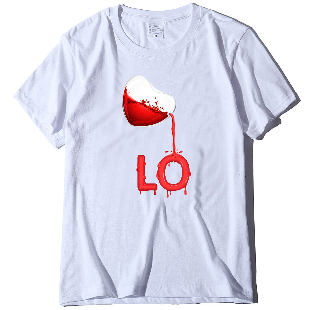 Couples Pullover Round Neck Love Red LOVE Stitching Men And Women Casual Short Sleeves