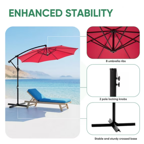 Outdoor Patio Umbrella, 10ft Offset Hanging Patio Umbrella With Aluminum Stand, 8 Ribs, UV Protection For Pool Garden Backyard Market, Red  Shipment From Walmart — foto 4