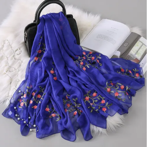 New Autumn And Winter Women's Long Embroidered Scarf Sapphire - Shop at LoveMi