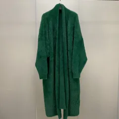 Women's Super Long Temperament Thick Knitted Cardigan Jacket - Green - View 1
