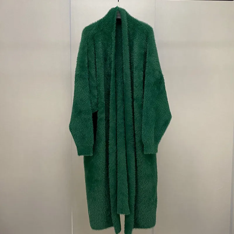 Women's Super Long Temperament Thick Knitted Cardigan Jacket - Green