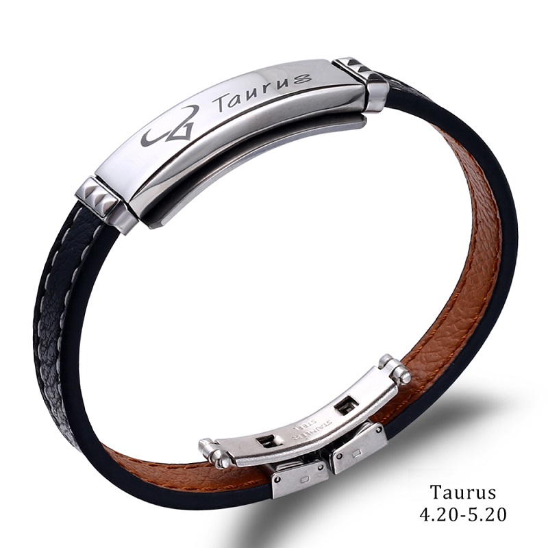 12 Constellation Bracelet Stainless Steel Car Line Leather Constellation Clasp Bracelet
