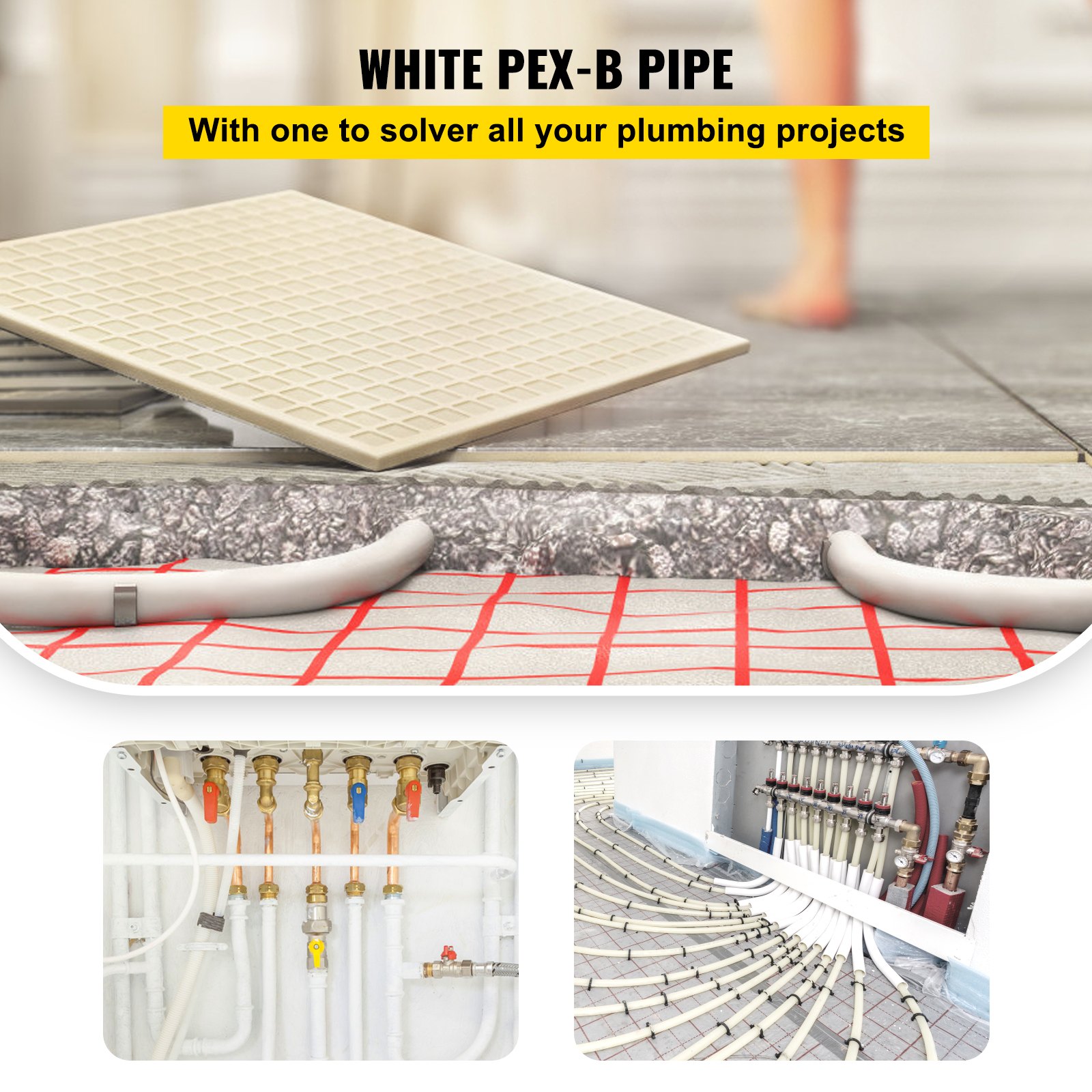 VEVOR PEX Pipe, 1 Inch X 500 FT PEX Tubing, Non Oxygen Barrier White PEX B Pipe, Flexible... thumbnail 1