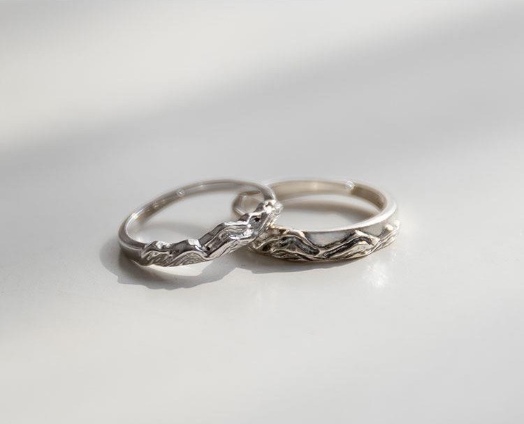 Title 2, Bague de couple simple en argent sterling Chaom...