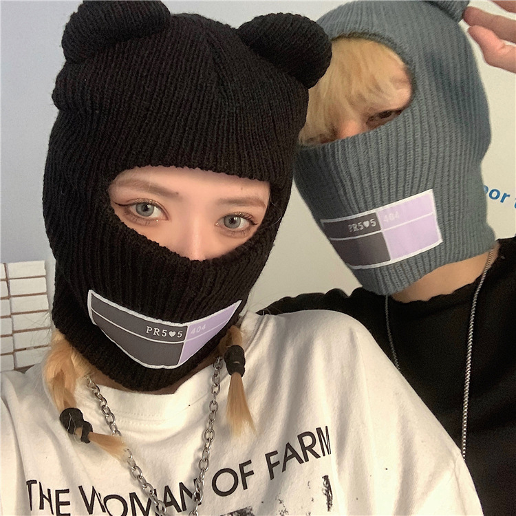 Windproof Face Mask Autumn Warmth Hedging Bear Ears Knitted Men's And Women's Woolen