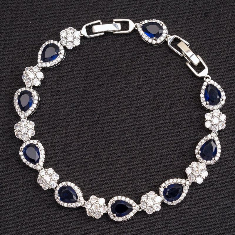 Luxury Teardrop Zircon Flower Bracelet Elegant Brass Statement Jewelry For Women Wedding Cocktail Party Fashio