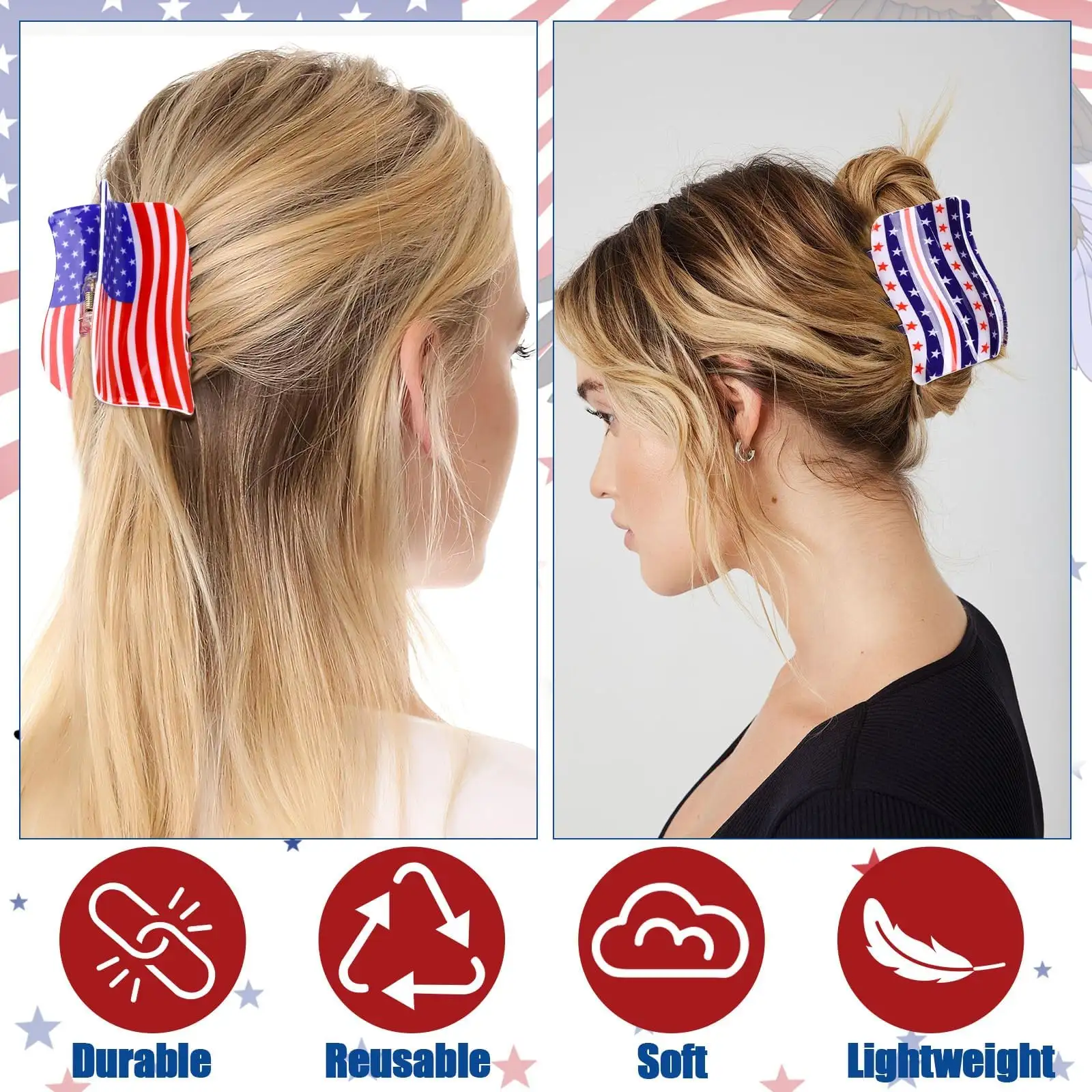 3Pcs American Flag Shaped Claw Clips USA Patriotic 4th Of July Design Hair Accessories Red White And Blue Hair Clips For Independence Day Veterans' Day Clearanc