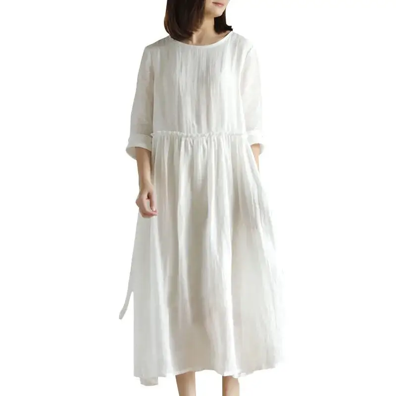 Vintage Round Neck Mid Sleeve Small Long Dress
