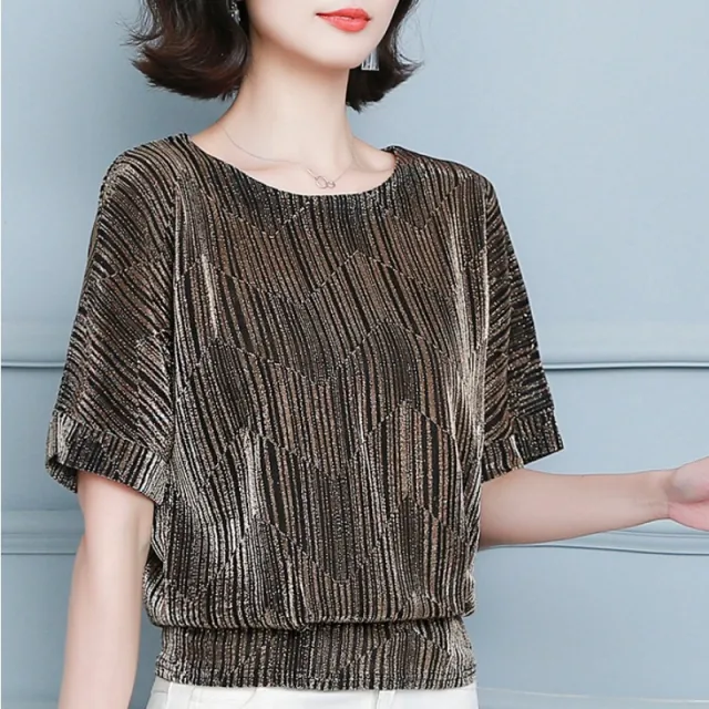 Bat Sleeve Loose T shirt Women's Short Sleeve Mesh Top Gold - Shop at LoveMi