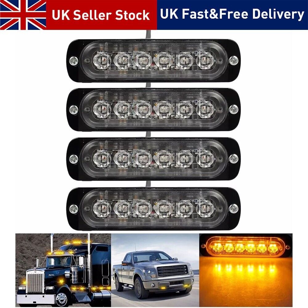 4x12V 24V 6 LED Amber Strobe Flashing Recovery Lightbar Truck Beacon Lights  New