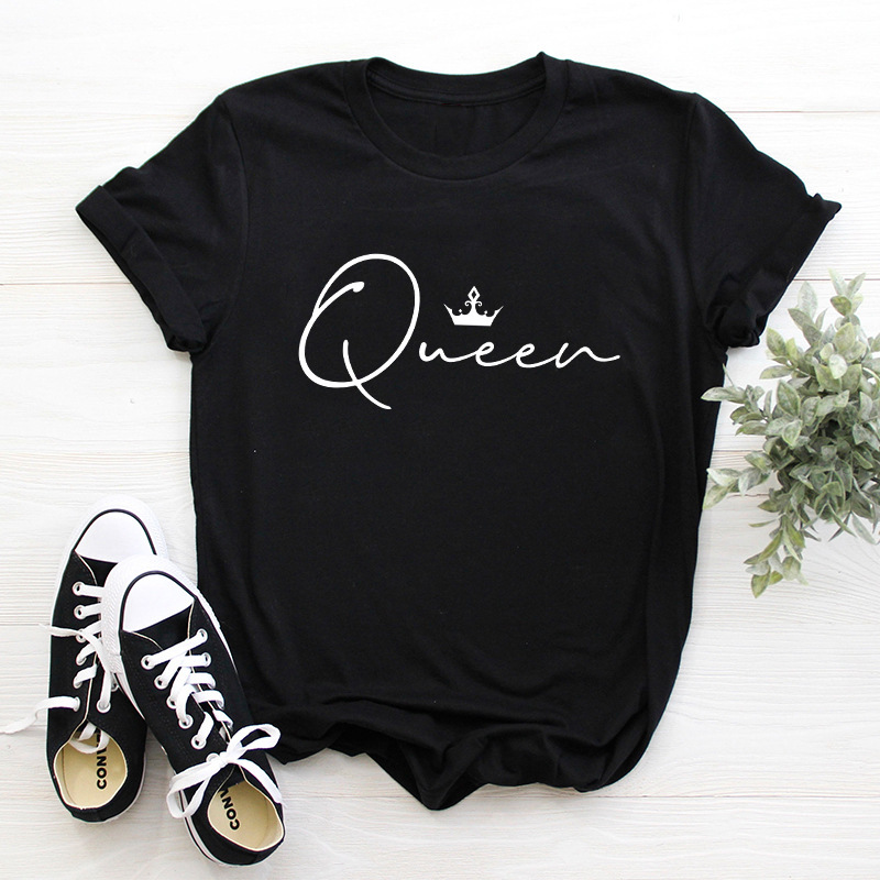 Title 8, Crown Queen Letter Print O-Neck Loose T-shirt