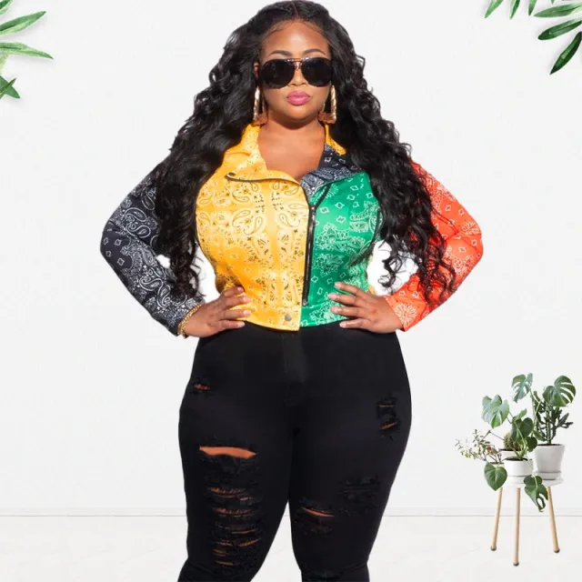 Plus Size Women's Ethnic Print Street Fashion Jacket Yellow - Shop at LoveMi