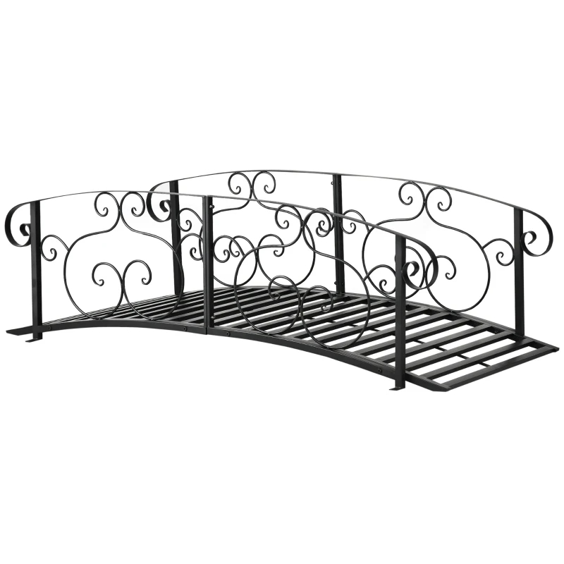 6' Metal Arch Backyard Garden Bridge, Safety Siderails, Arc Footbridge For Backyard Creek, Stream, Pond, Black