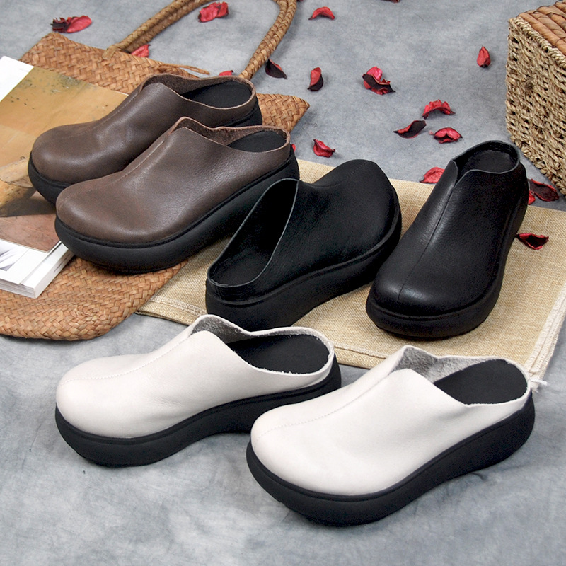 Retro Platform Platform Shoes Women Leather Sandals High