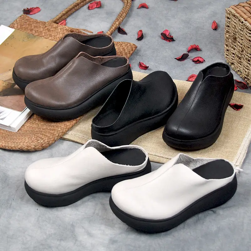 Retro Platform Platform Shoes Women Leather Sandals High
