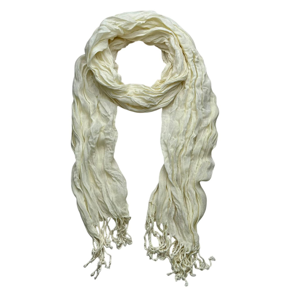 White Dyed Crinkle Scarf - Textured Summer Scarf 70x25