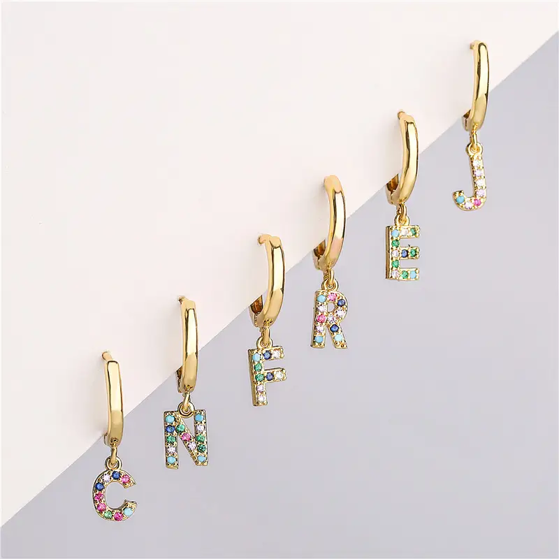 Micro-set Zircon Color Diamond Letter Earrings