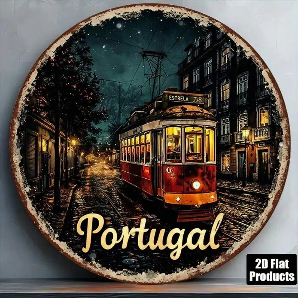 8x8in Lisbon Tram Retro Sign Portuguese Street