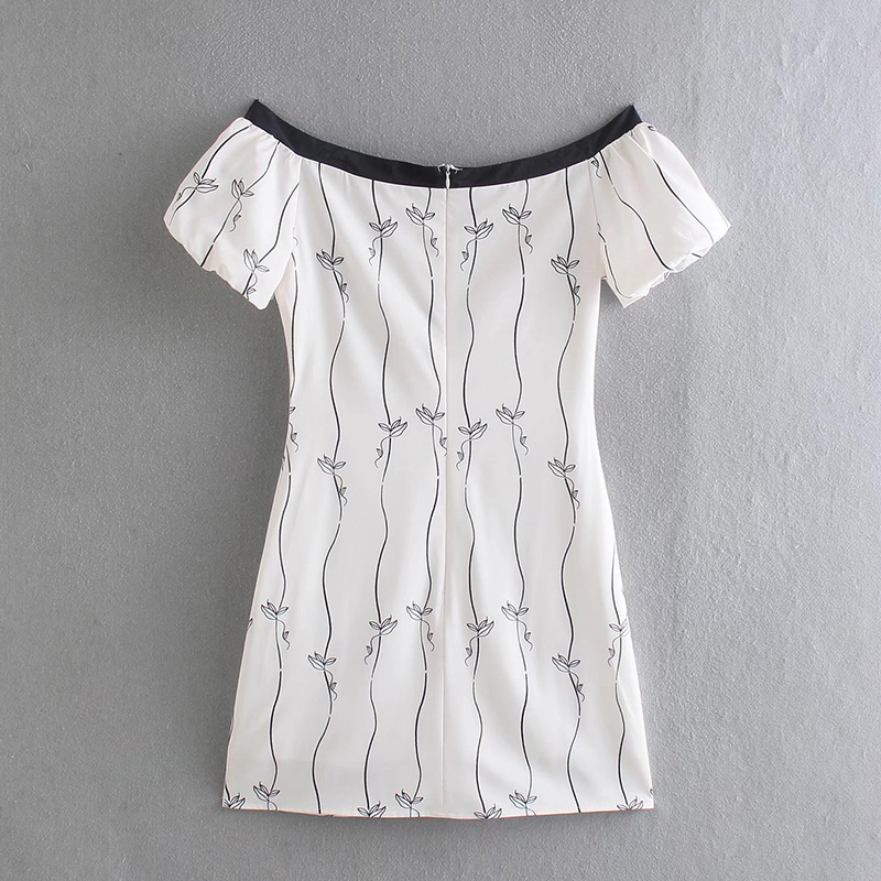 Retro Contrast Color Stitching Print Temperament Slim Slim Dress - 10