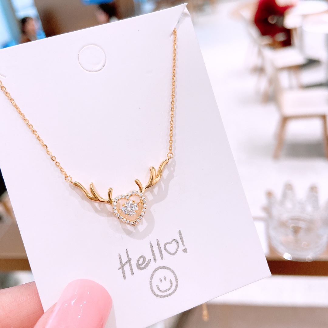 Sterling Silver Pendant Red Zircon Elk Horn Necklace