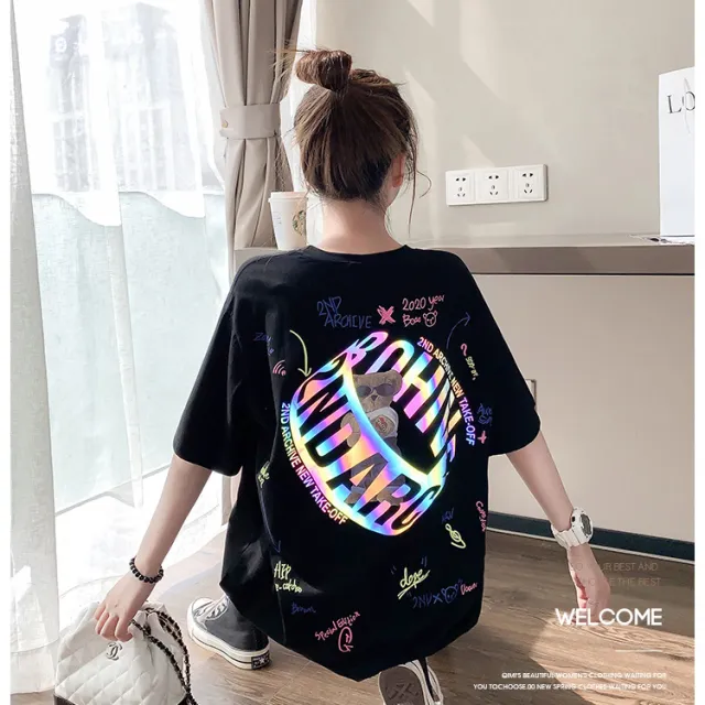 Style Summer Bright Sparkling Net Red Short Sleeved T Shirt Women Black - Shop at LoveMi