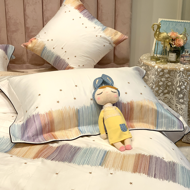 Long-staple Cotton Pure Cotton Colored Thread Star Embroidery Duvet Cover Girl Heart