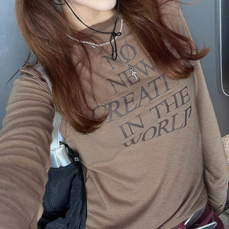 Street Casual Small Loose Basic Round Neck Pullover Letter Tee