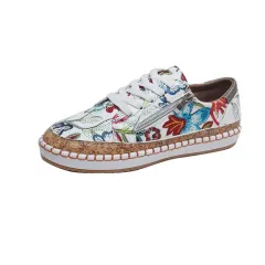 Ethnic Style Printed Flats Shoes Casual Side Zip Slip-on Shoes Loafers Women - White - View 1