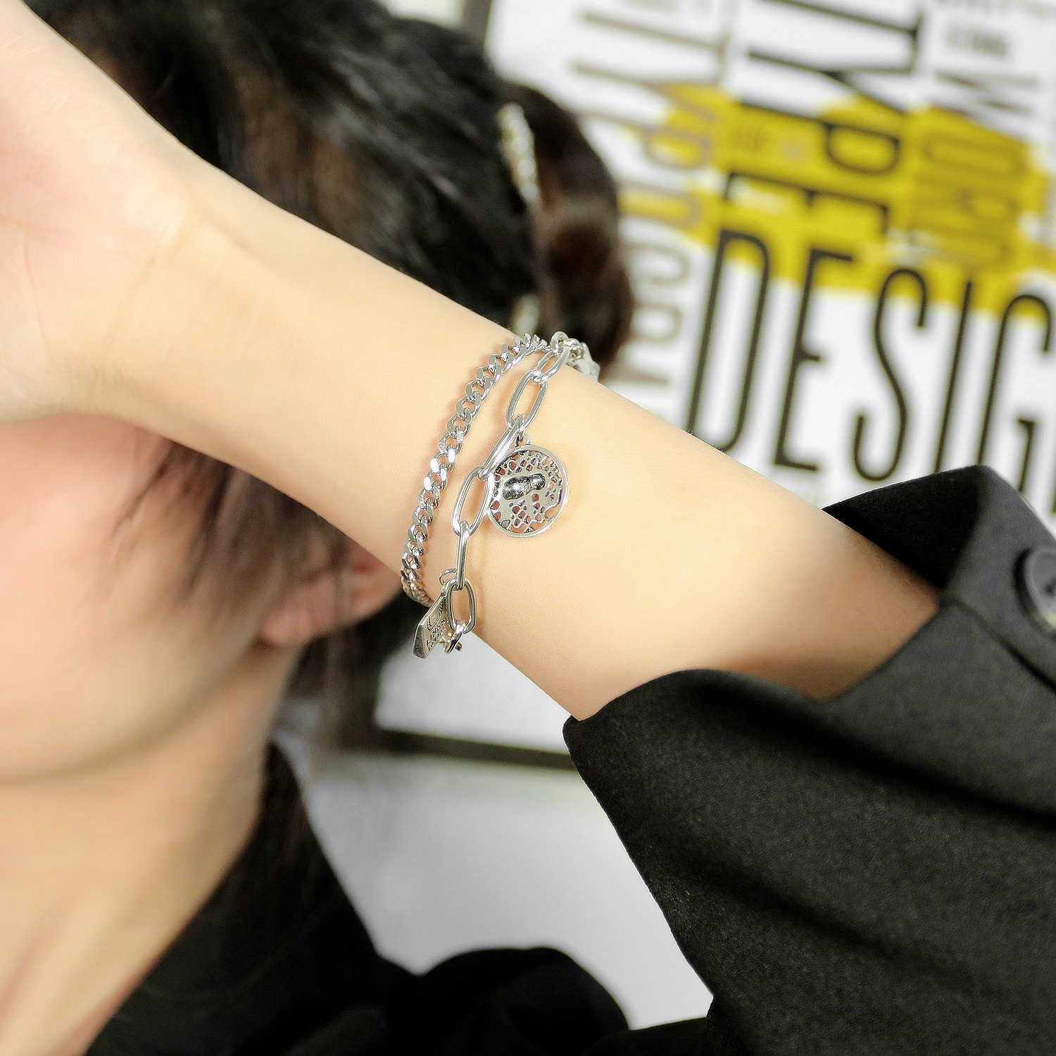 Round Brand Elephant Alloy Accessories Net Red Double-layer Chain Bracelet