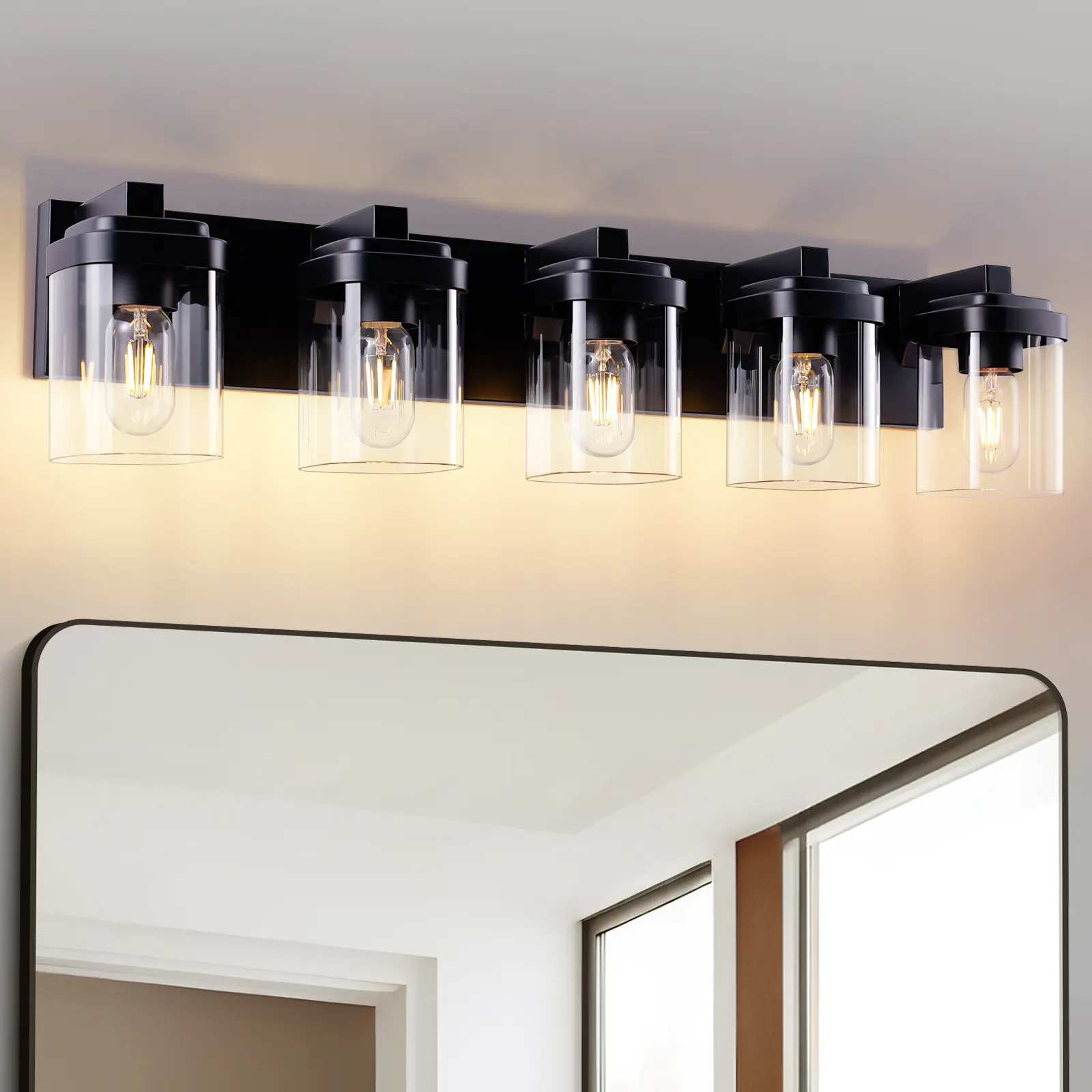 5 Light Bathroom Vanity Light, Matte Black