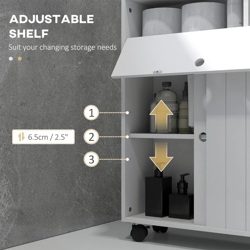 Kleankin Toilet Paper Cabinet, Slim Bathroom Cabinet With 4 Rolling Wheels, Small Bathroom Storage Cabinet With Paper Holes, Sliding Doors And Adjustable Shelf For Small Space, White