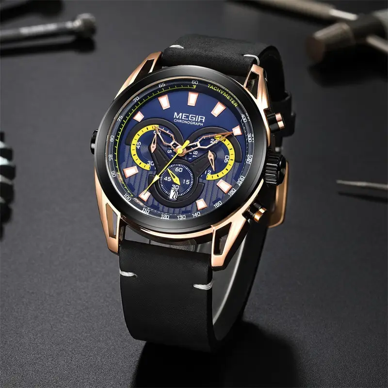 Watch Men's Trendy Blue Chronograph Watch Sports Quartz Watch