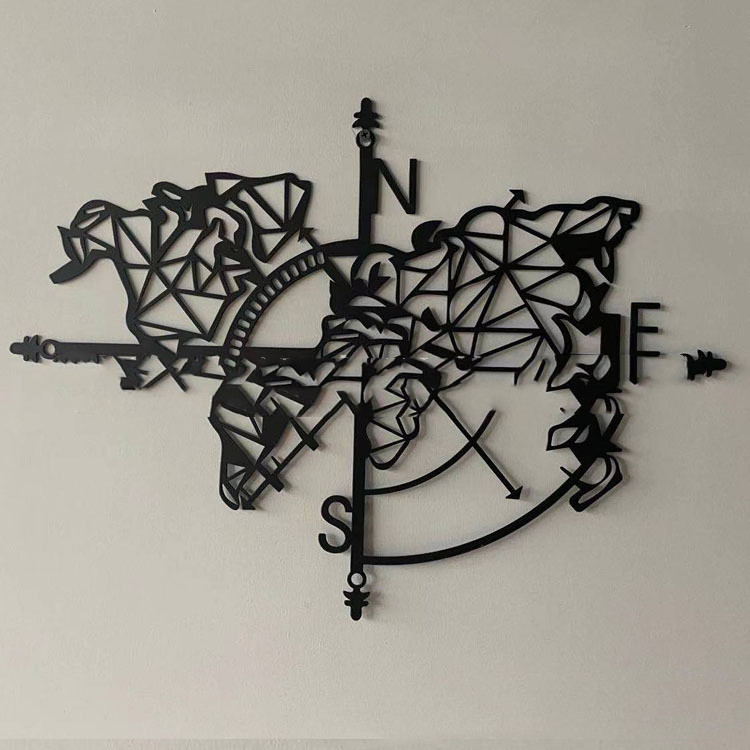Compass wall pendant tin hollow ornament (black)